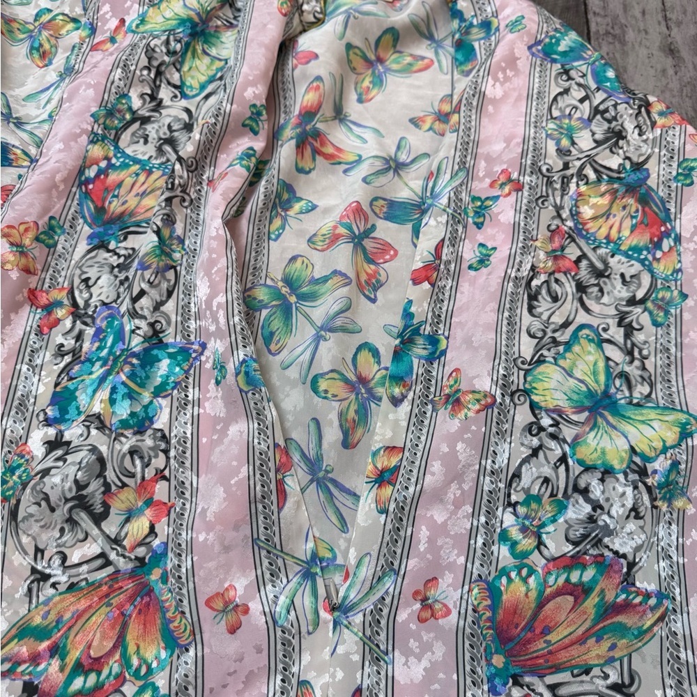 Vintage Ruth Norman Caftan Hostess Mandarin Collar Zip Lounge Dress Butterfly - Picture 3 of 9